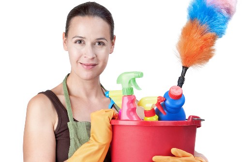 After builders cleaning team at work in a newly constructed property